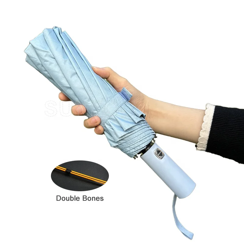 12K Double Ribs Storm Windproof Automatic Open Close Rain Umbrella with UV Protection Black Coated