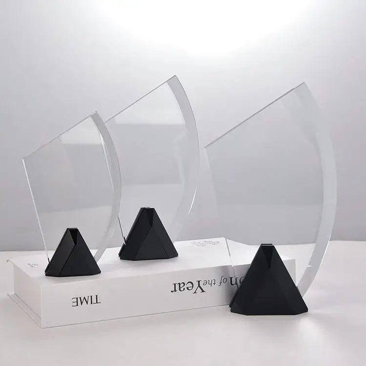 Hottest Wholesale K9 Crystal Blank Plaque Trophy Award Custom Crystal Trophy with Black Base
