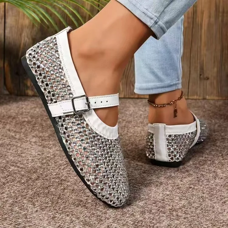 2024 Designer Luxury Ballerina Flat Shoes for Women Stylish Toe High Heel Breathable Lightweight Summer Spring Stylish Studs