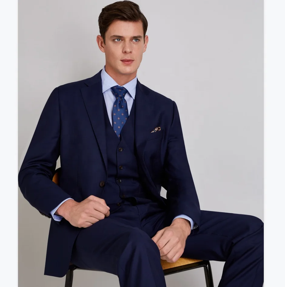 Classical 2 pieces office formal business uniform custom mens navy blue pant and blazer set