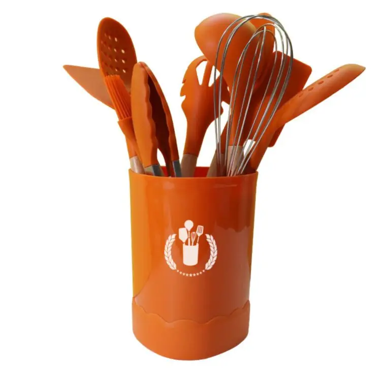 Wholesale Silicone Cookware Kitchen Tools Set with Stainless Steel Spatula Spoon and Wood Handle Utensils Includes Grater Stand