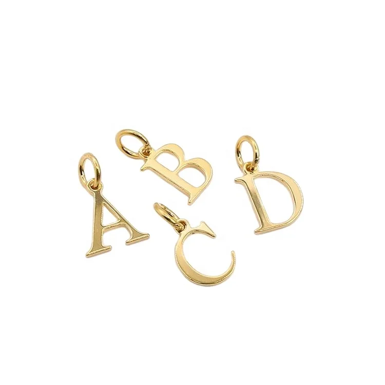 18K Gold Plated Polished Initial Letters Pendants 925 Sterling Silver Capital Letter Charms Pendant For Necklace And Bracelet