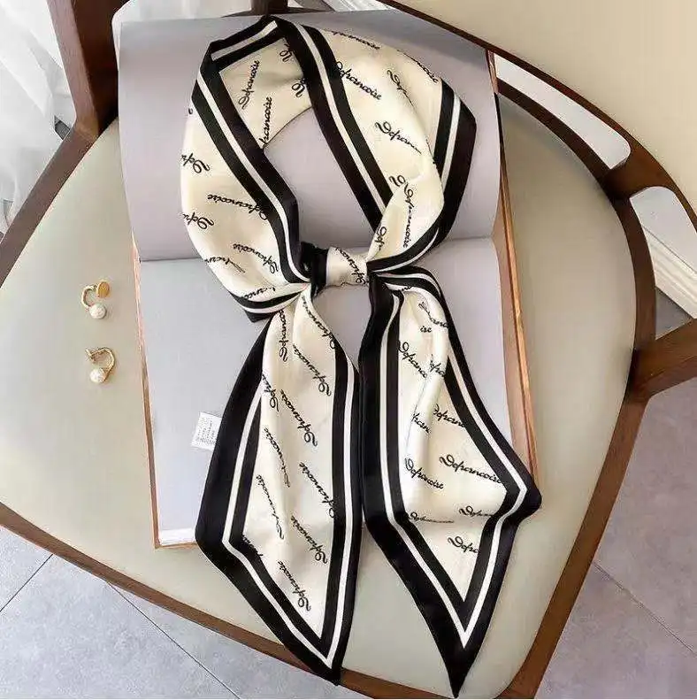 Live broadcast hot style 2021 autumn new silk bevel silk scarf female printing streamer positioning small scarf head rope tied