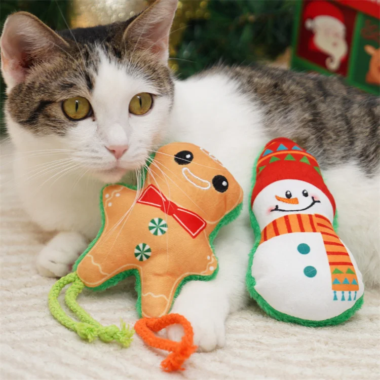 2024 New Christmas Style Cat Plush Catnip Toy Cute Snowman Christmas Tree Cat Interactive Toy with Fluffy