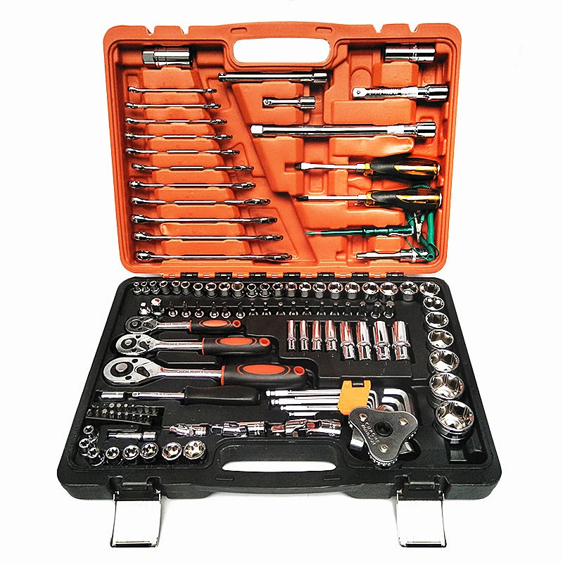 
121PCS Kit Hand Tool Sets Combination Socket Wrench Set with Plastic Toolbox Car Repair Sockets Sets 