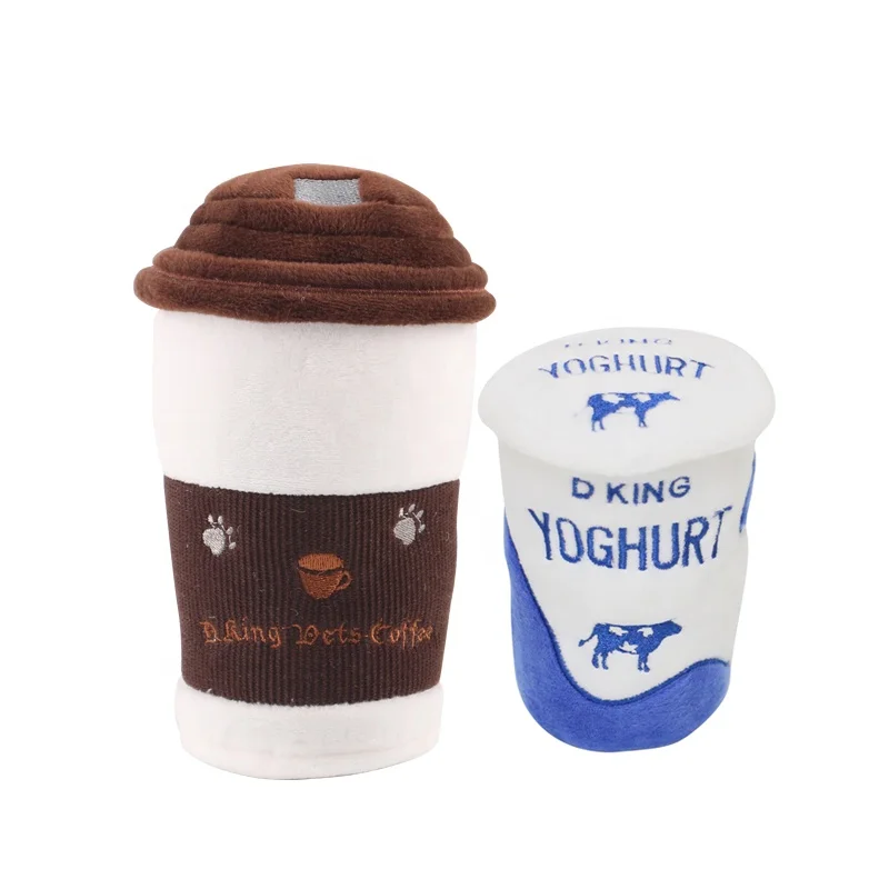 
food shape dog chewing plush toy : squeaky coffee cup shape toy for pet 