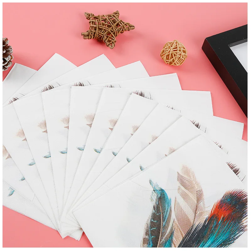 Creative feathers, exquisite printing, bronzing napkins, wedding supplies, colored tissues can be customized