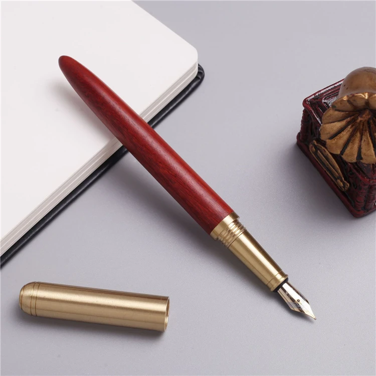 GemFully wholesale pen supplier Luxury Wood Brass calligraphy fountain pen with custom logo  printed