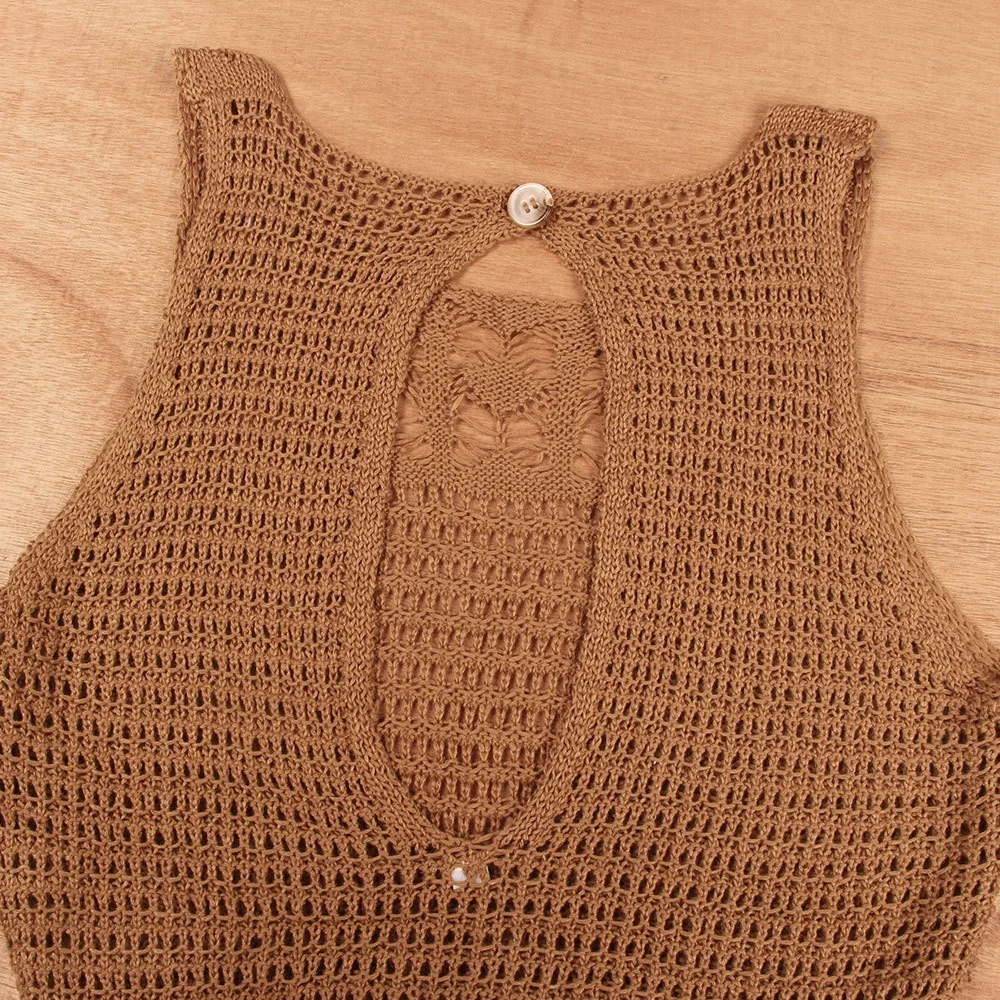 Vacation swimsuit long skirt hollow out knitted tassel dress beach cover up