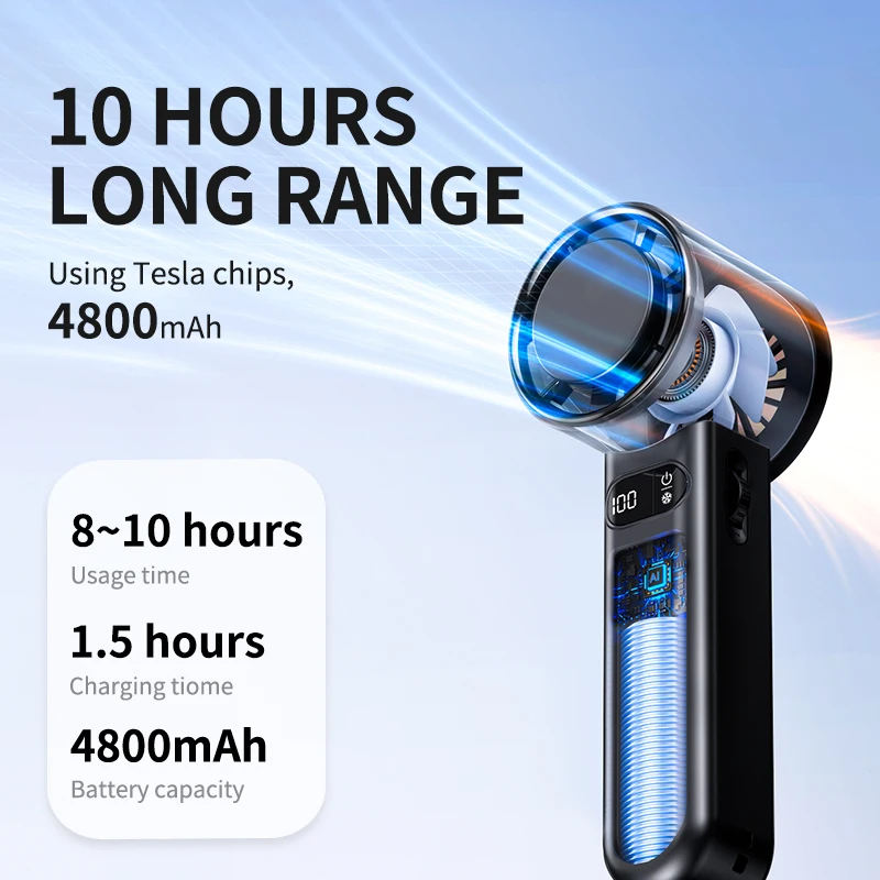 IMYCOO High Speed Rechargeable 4800mAh Cooling Portable Turbo Handheld Fan Hot Sale Wireless Digital Hand held Pocket Mini Fan
