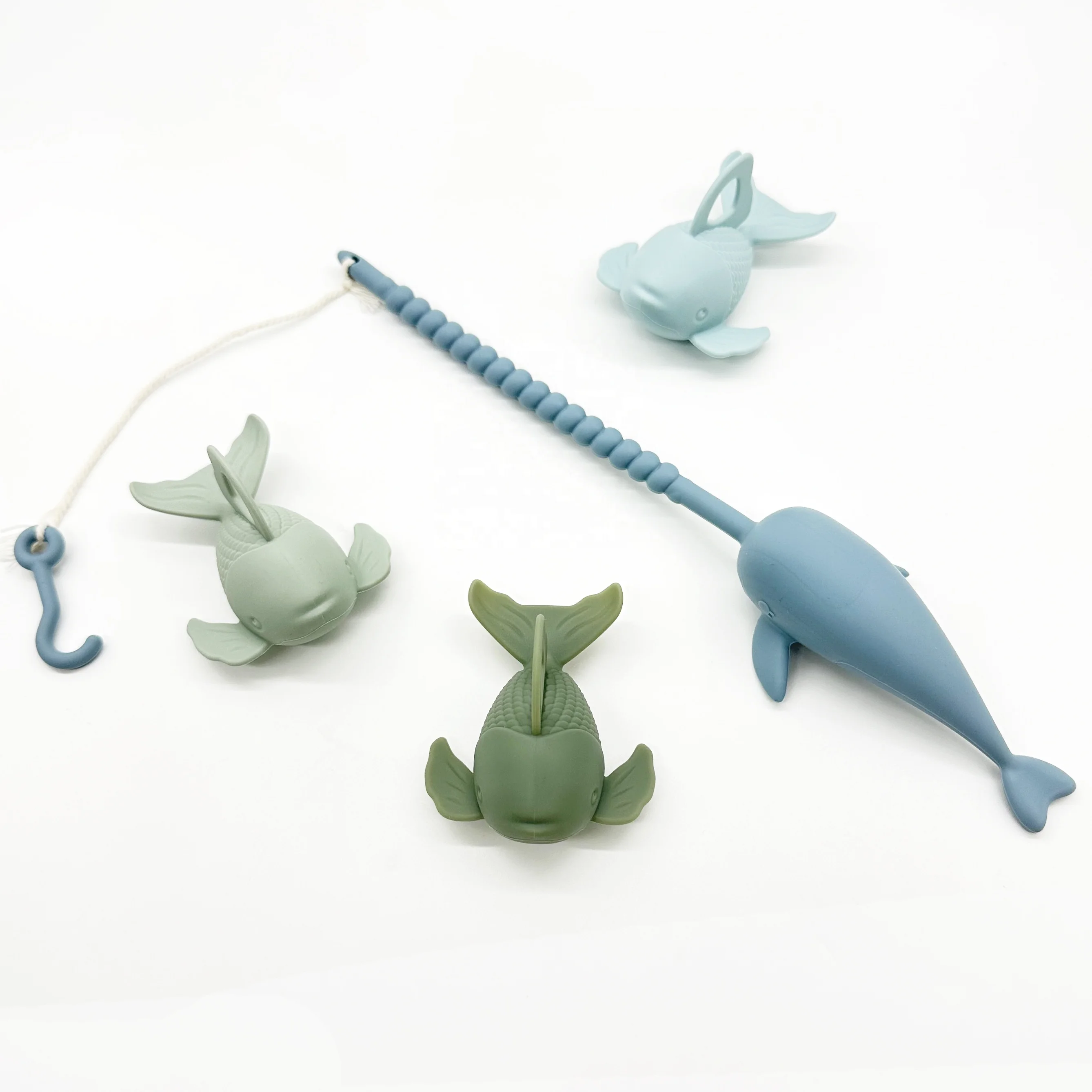 Custom Color Silicone Water Toy Set Fishing Toy Set with Fishing Rod  for Kids and Toddlers Age 3 and Up