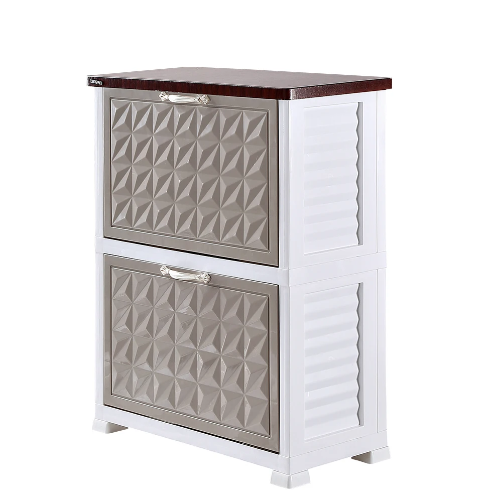 1692 Modern designer 2 layers brown sneaker shoes rack plastic cabinet