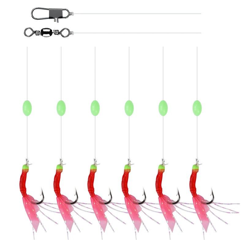6 hooks sabiki rig sea fishing sabiki hook luminous sabiki saltwater fishing with real fish skin or colorful feather