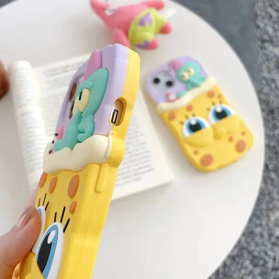 Popular Cartoon Loving SpongeBob Silicone soft slim protective cover for iPhone14 13 12 11 Xs max 7 8 plus for iPhone 12 case