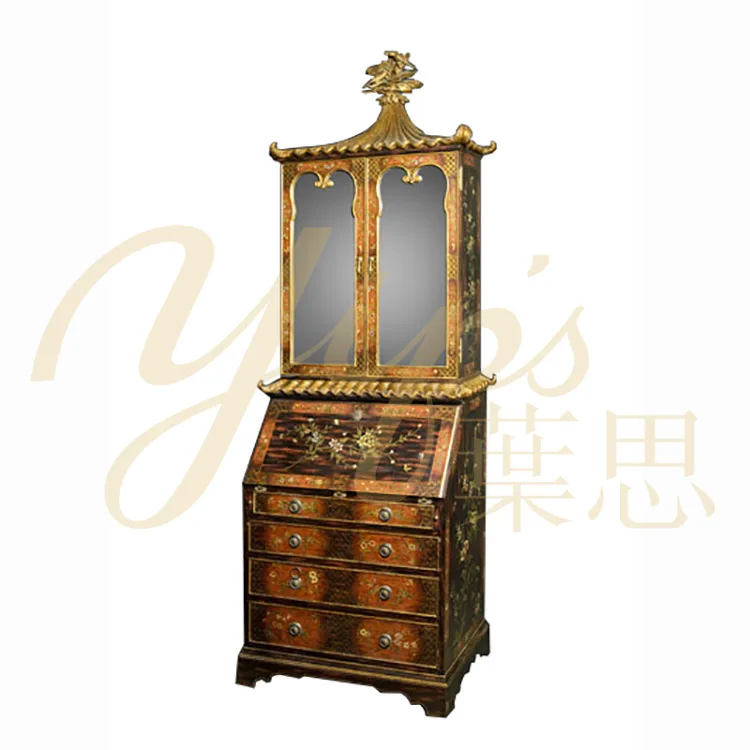 Yips LDF-1210-0319/LDC-1211-0032 European Style Handpainted Floral Pattern Antique-look Secretary Bookcase