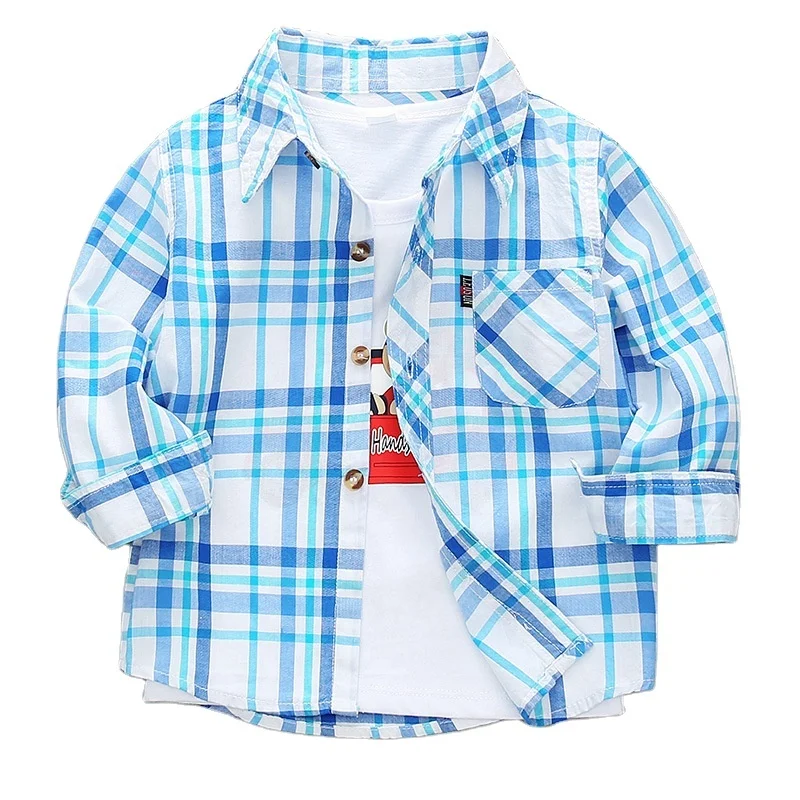 Wholesale 2023 Autumn Boys Uniform Shirts Plaid Coat Kid Boy Clothing Long Sleeve T-shirt Boys