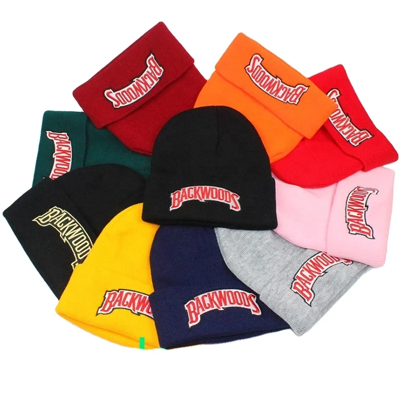 Backwoods Lettering Cap Men Women Warm Knitted Wool Hat Winter Fashion Solid Hip-hop Hat Unisex Beanies