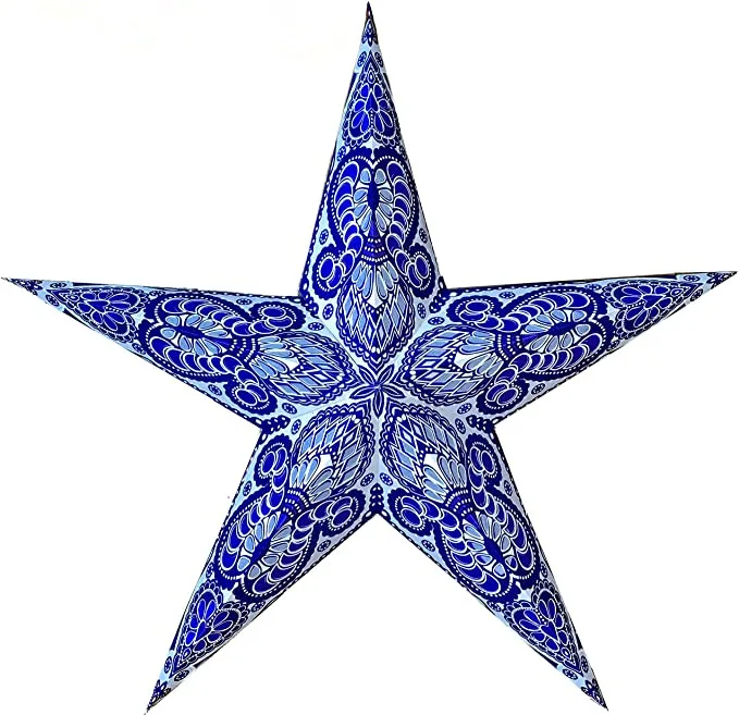 Синий бумажный фонарь со звёздами в стиле бохо с рисунком батареи