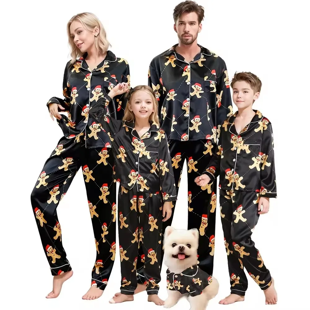 Custom Print Satin Cotton Women Men Kid Family Pajamas Matching Printed Pyjamas Pj Pjs Set For Woman Christmas Clothes