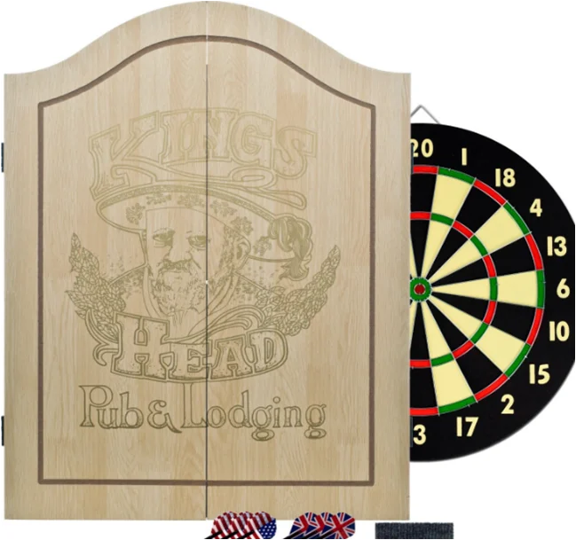 Customs natural wooden dart board cabinet sets with 18' dart board for games