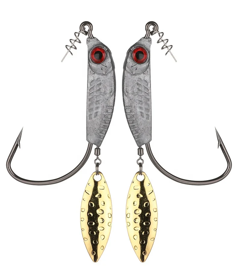3pcs 3D Eyes Jig Head Fishing Hooks with blade Fish Like jig hooks with spinner