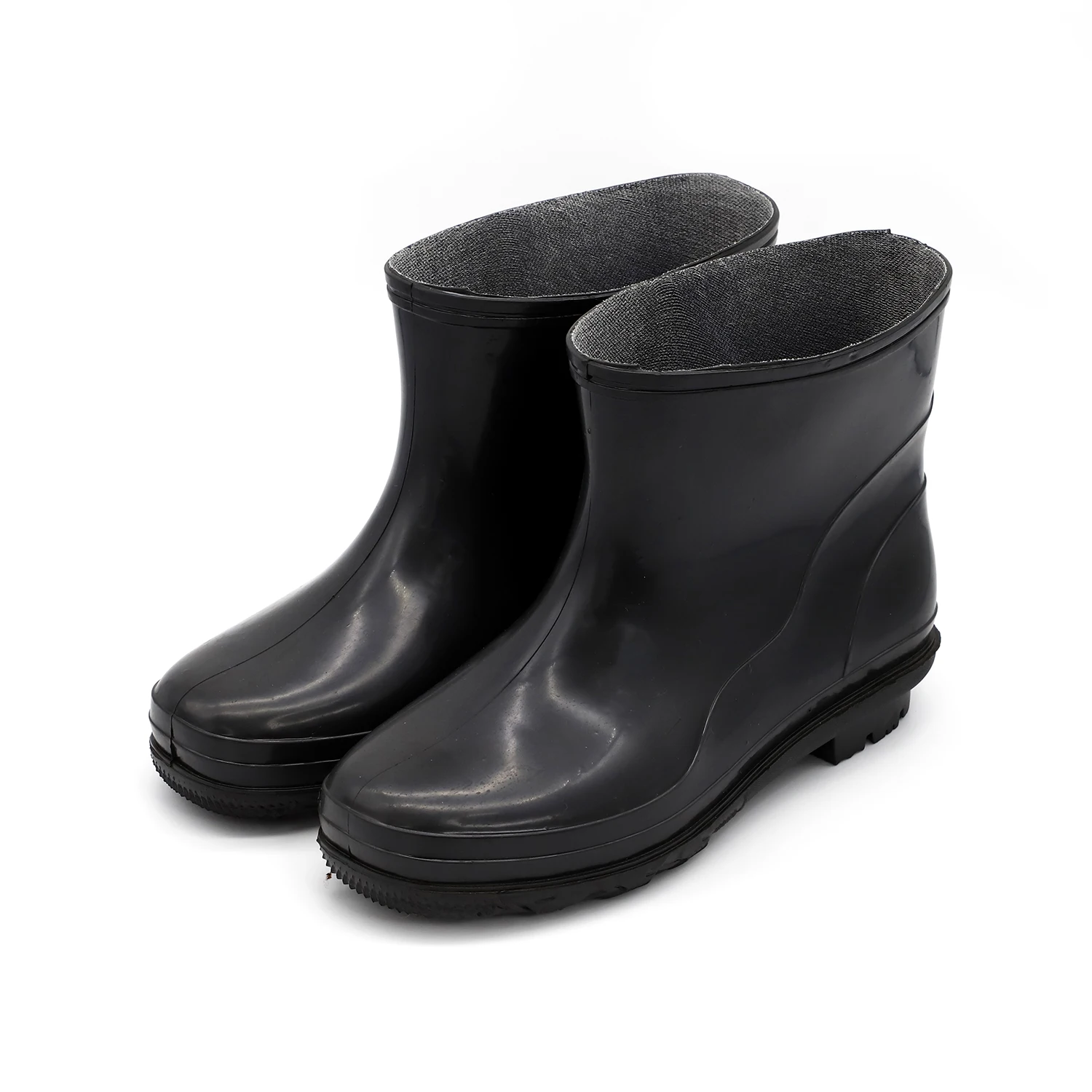 Unisex Black Low Cut Design Waterproof Anti-Slip Steel Toe PVC EVA Insole Fabric Cotton Lining Mid-Calf Safety Rubber Rain Boots