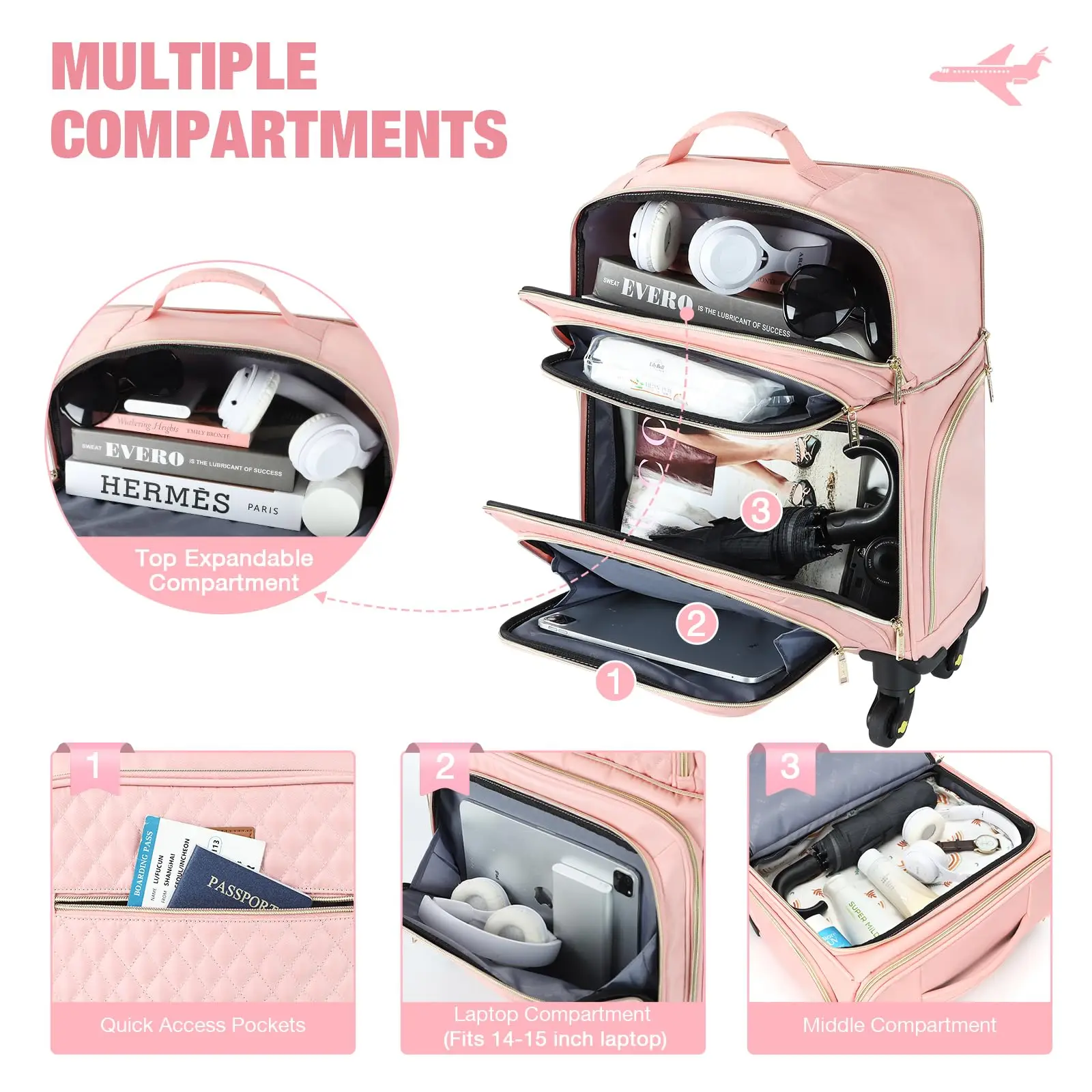 Custom Logo Travel Soft Luggage with Laptop Compartment and Detachable wheel Lightweight Suitcase Luggage