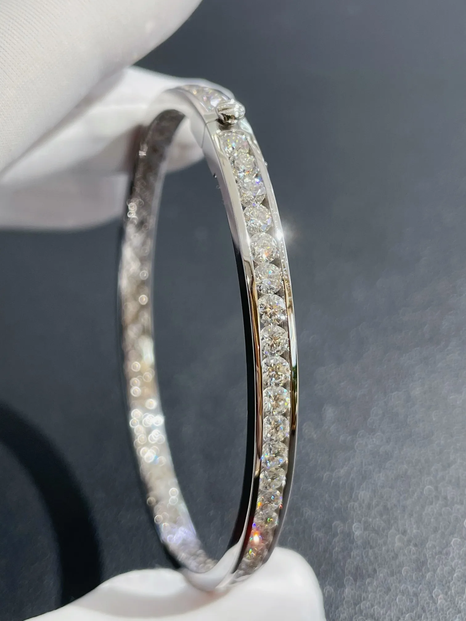 Moissanite Bracelets Engraved Gift Solid 14K White Gold 3.5mm Trendy Style Simple luxury Design Bracelet