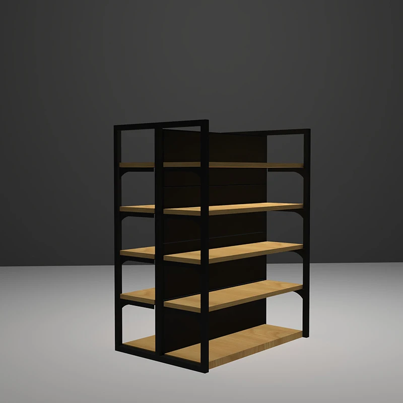 China wholesale wood goods display rack MINISO Shelf flat panel cheap supermarket wooden display racks