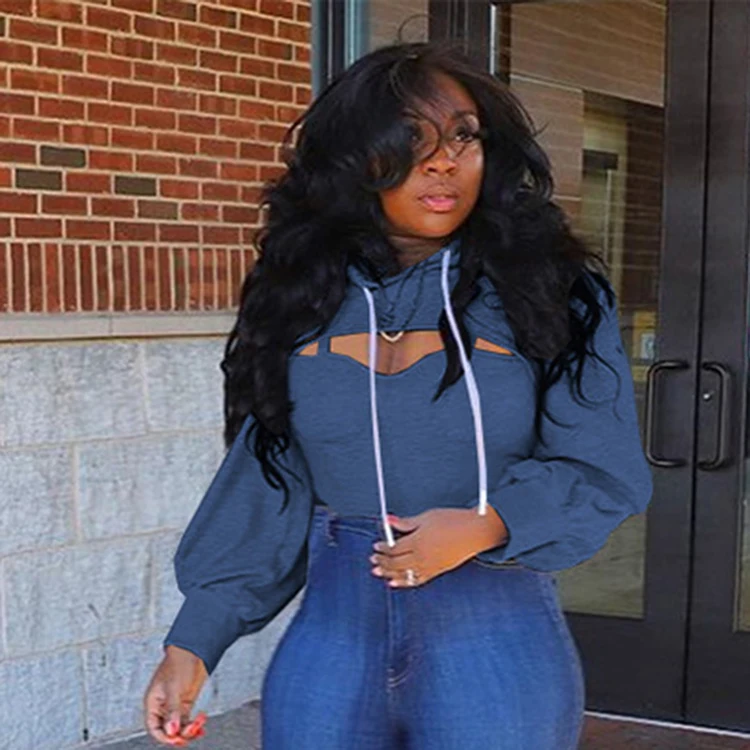 Woman Tops Fashionable Blouse Fall 2021 Apparel Hollow Out Long Sleeve Crop Top Hoodies Women Clothes