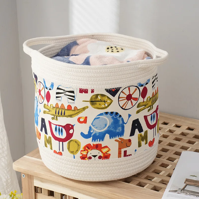 Fabric storage basket Fabric storage basket Cotton cord foldable storage bucket embroidery pattern