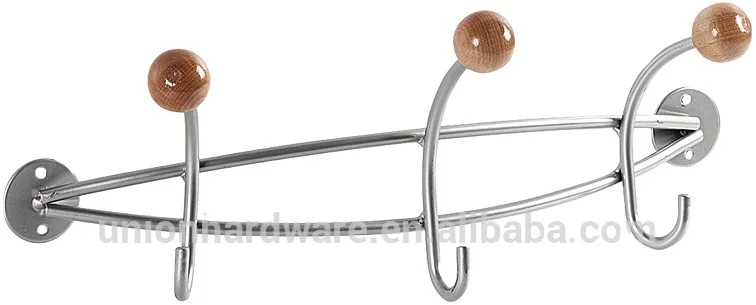 Wholesale classical steel wall coat hook with wooden ball powder coating