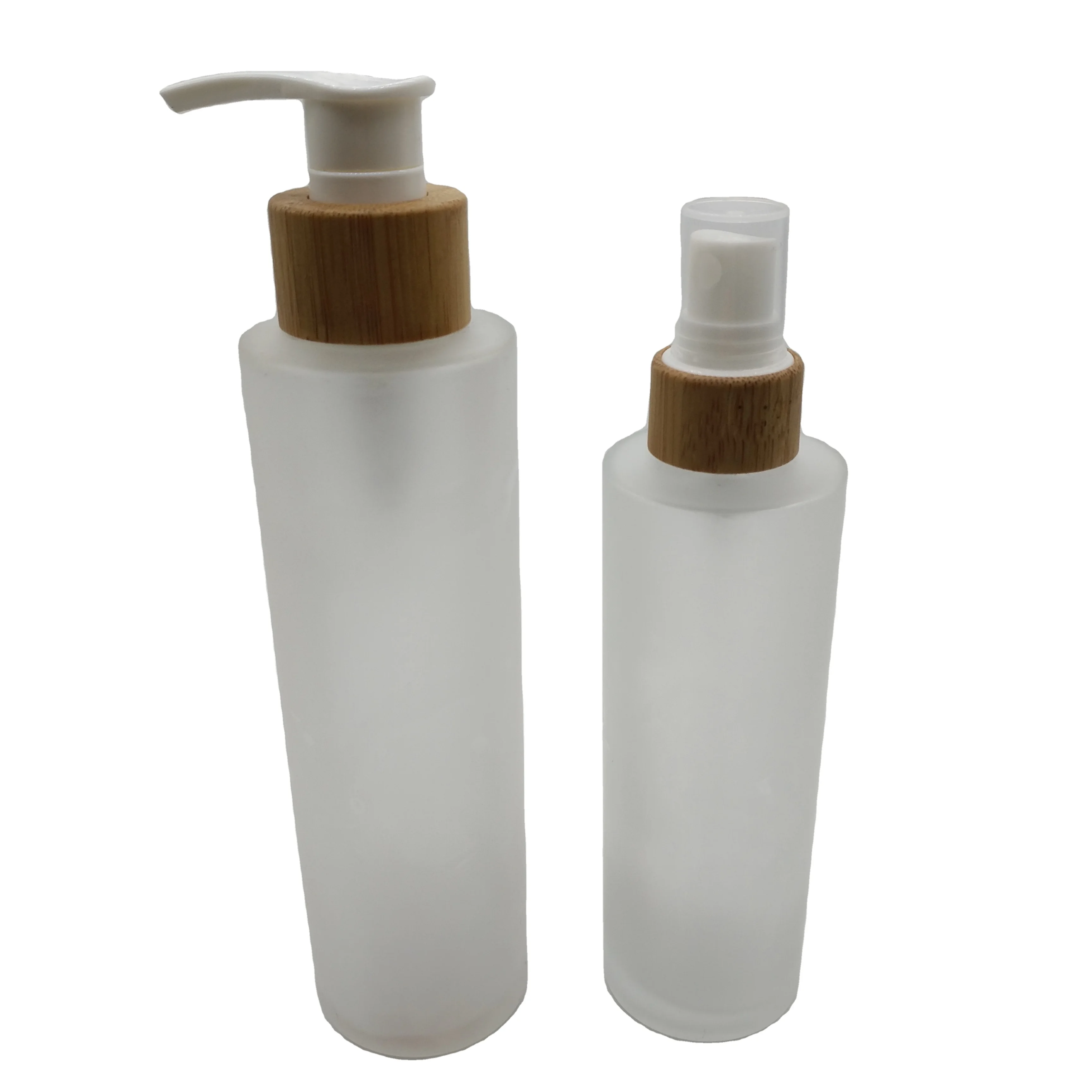  New design 30ml 50ml 100ml skincare frosted serum cosmetic jar pump lid bamboo lotion