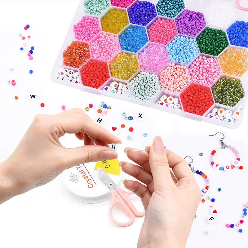 Multicolor Diy 3mm Glass Beads 12000pcs Glass Seed Beads Kids Handmade Toy Glass Beads Set For Diy Bracelet Jewelry Making