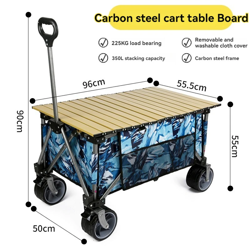 Outdoor Folding Multifunctional Camping Vehicle  Practical Handcart  Heavy-Duty Folding Travel Cart With Desktop And Storage