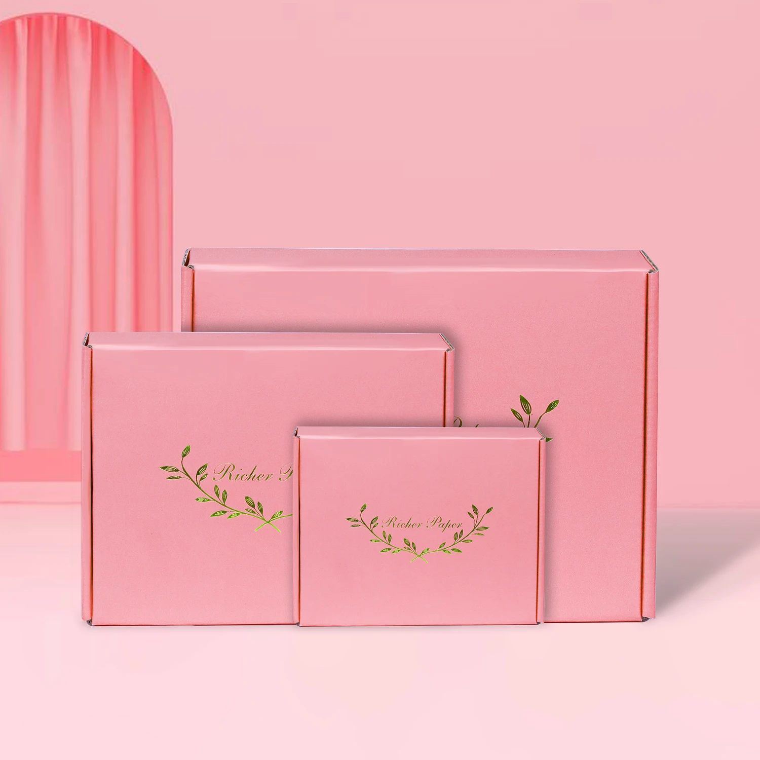 Logo Print Solid pink Mailing Cardboard Eyelash Shipping Box For Essential Oil Shampoo