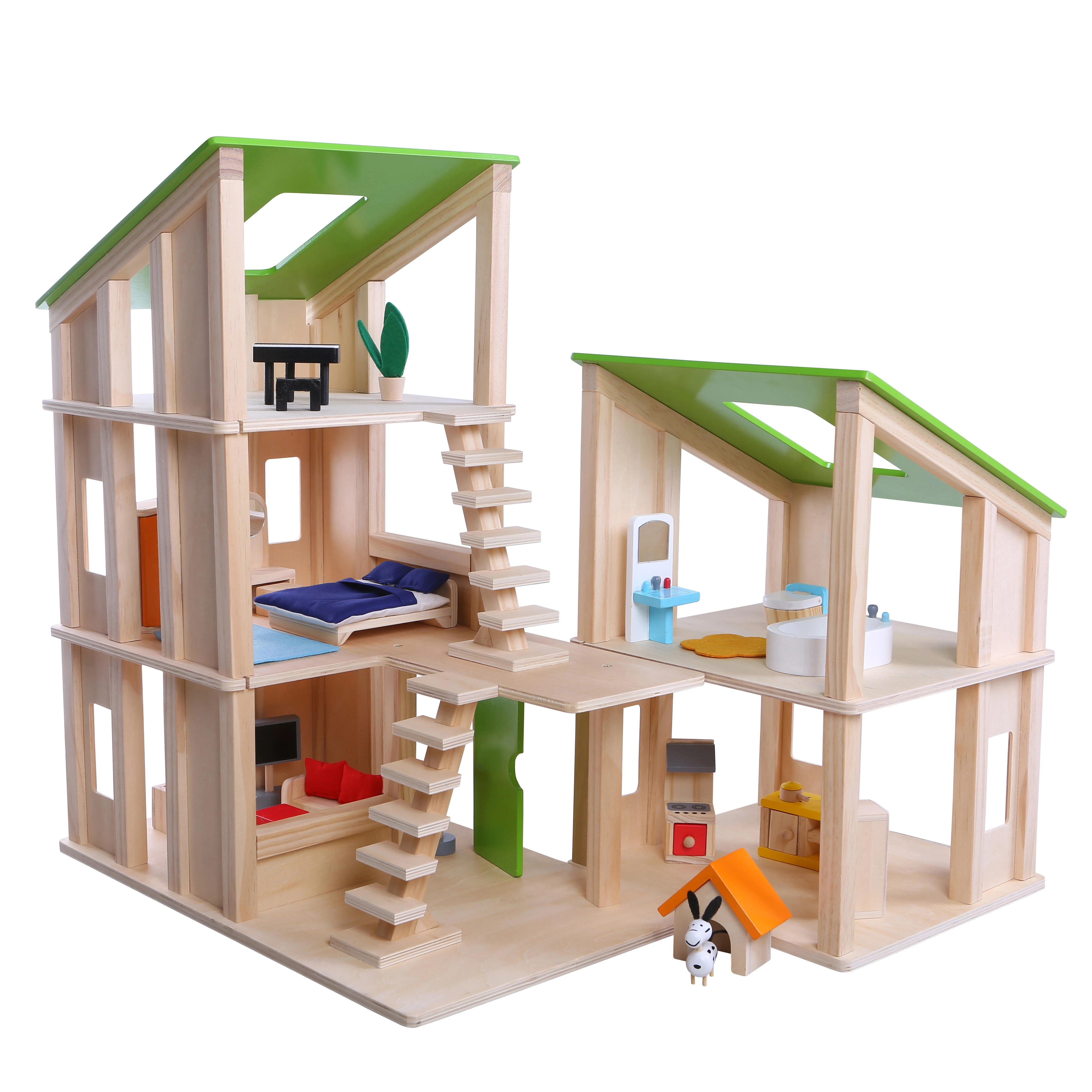 Montessori Wooden Dollhouse Toys Educational Wooden Doll House for Toddler