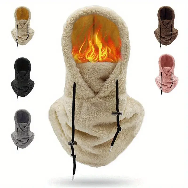 Wholesale Unisex Winter Outdoor Windproof Thermal Warm Cozy Soft Sherpa Hood Velvet Fleece Ski Mask Motorcycle Balaclava