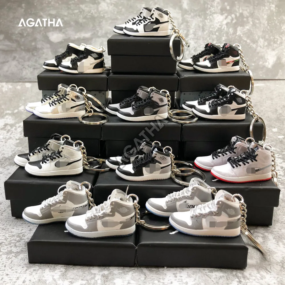 
fashion high quality promo Gift with box basketball keyring designer printed AJ 1 mini shoe 3d jordan sneaker keychain 