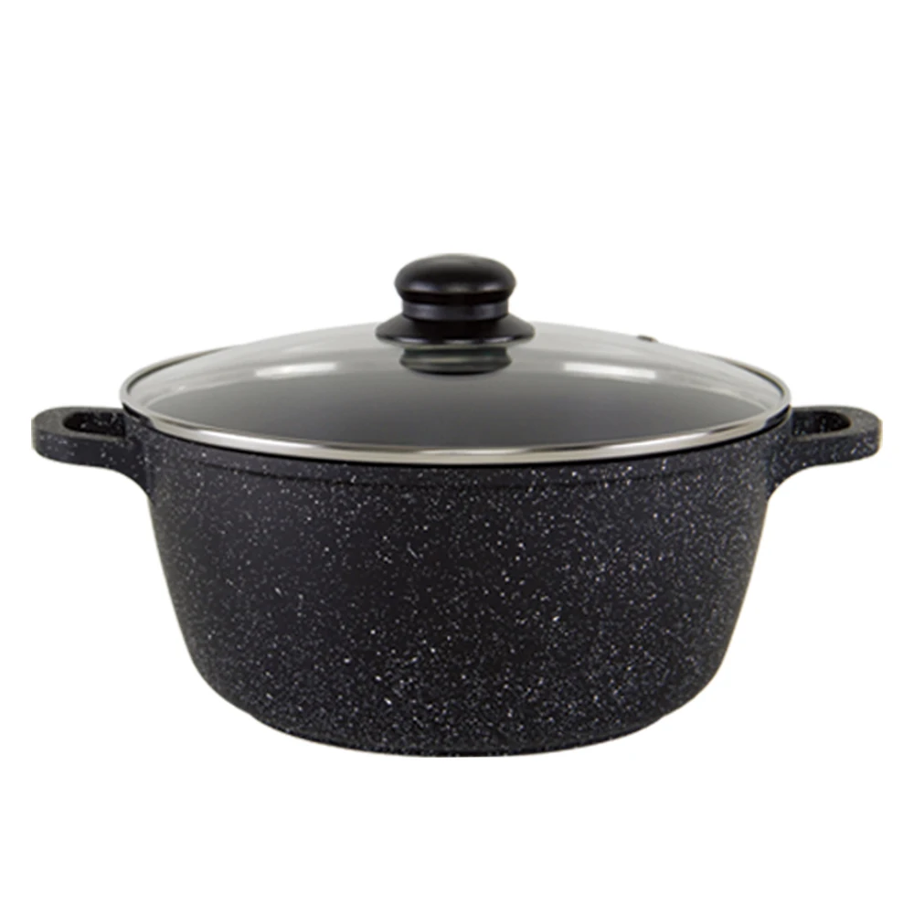 Food Warmer Cast iron pots Aluminium Steamer Cookware Casserole with Glass Lid Ceramic granite flat bottomed pot set