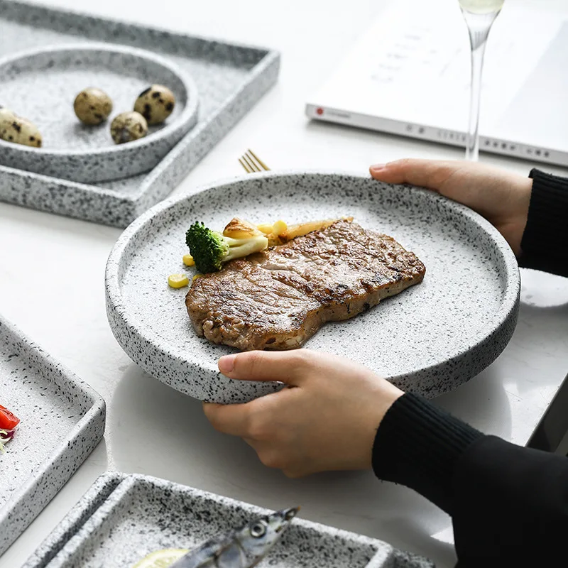 ceramic Steak plate marble pattern tray creative granite tableware hotel storage tray