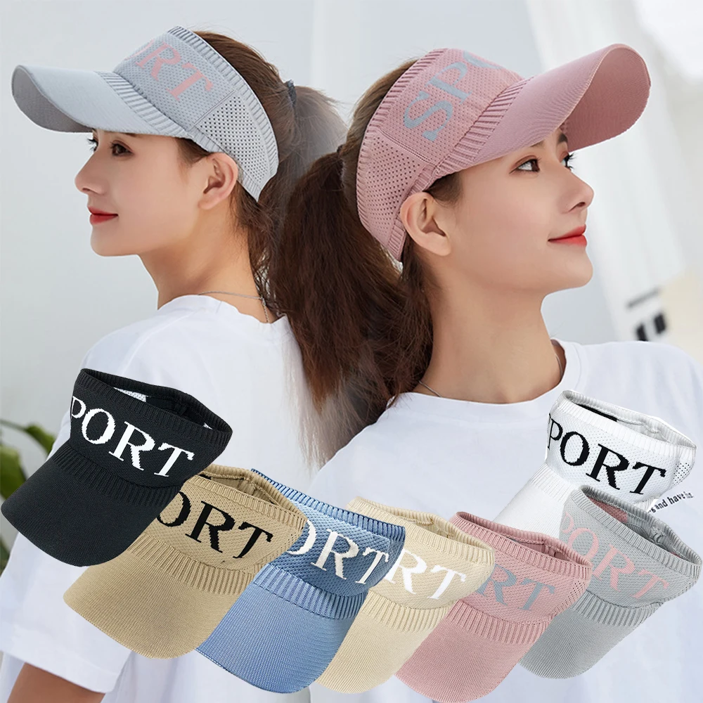 Women Summer Empty Top Beach Cap Solid Color Knitted Hat Large Wide Brim UV Protection Breathable Sun Visor Hat