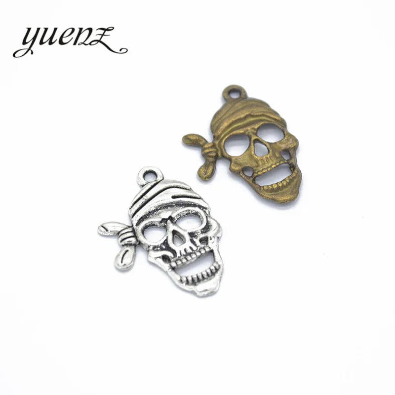 YuenZ Pirate Skull Charm Antique Silver color Charms For Necklace Bracelet Jewelry Making Handmade Crafts 28*19mm F6