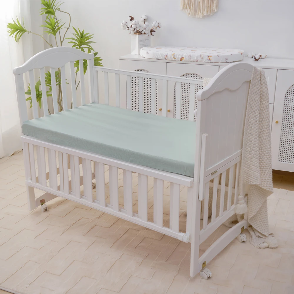 На заказ 100% органический хлопковый креп из муслина Детские Наматрасники для детской кроватки