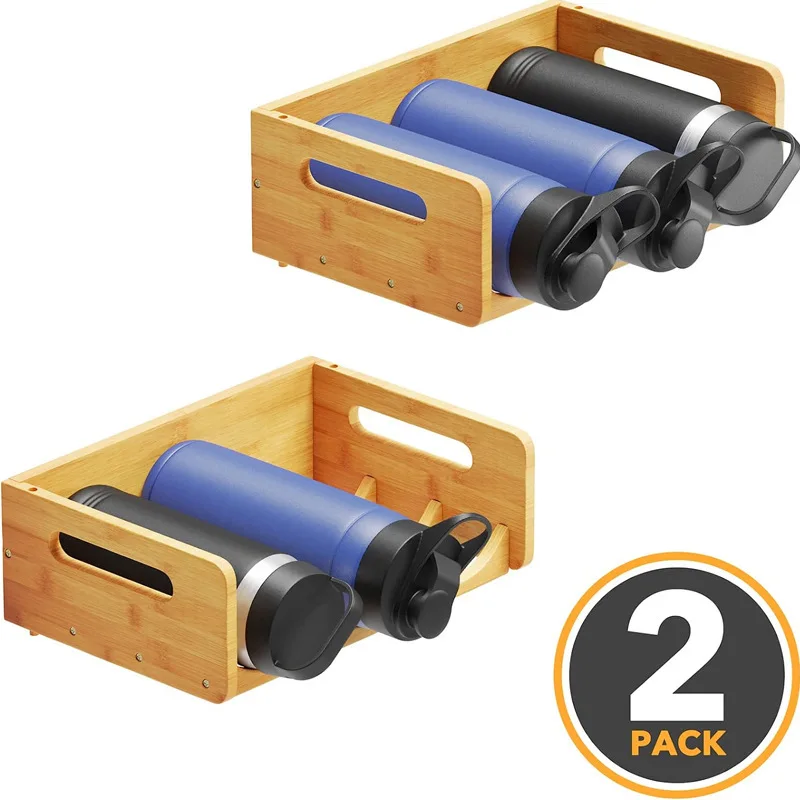 Home Kitchen Pantry Cabinet Cup And Wine Bottle Holder Shelf 2 Pack 3 Slots Bamboo Water Bottle Organizer Rack Bottle Organizer