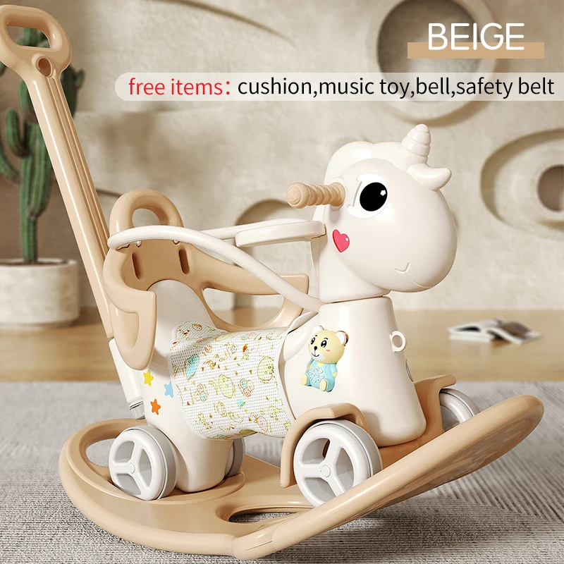 Rocking horse small Trojan Wholesale Plastic Kids  Playground   Dual-Use Baby Toys 1-3 Years Old Birthday Gift Stroller