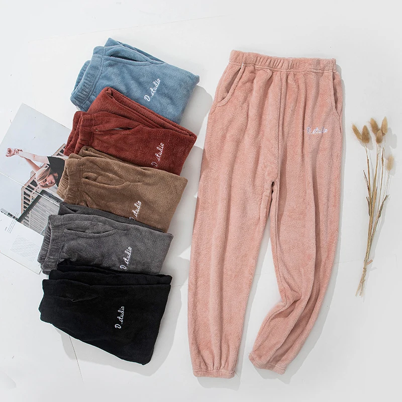 
multi-color polyester polar fleece cashmere faux fur harem pants warm winter women loose pants designshns set heating fiber 