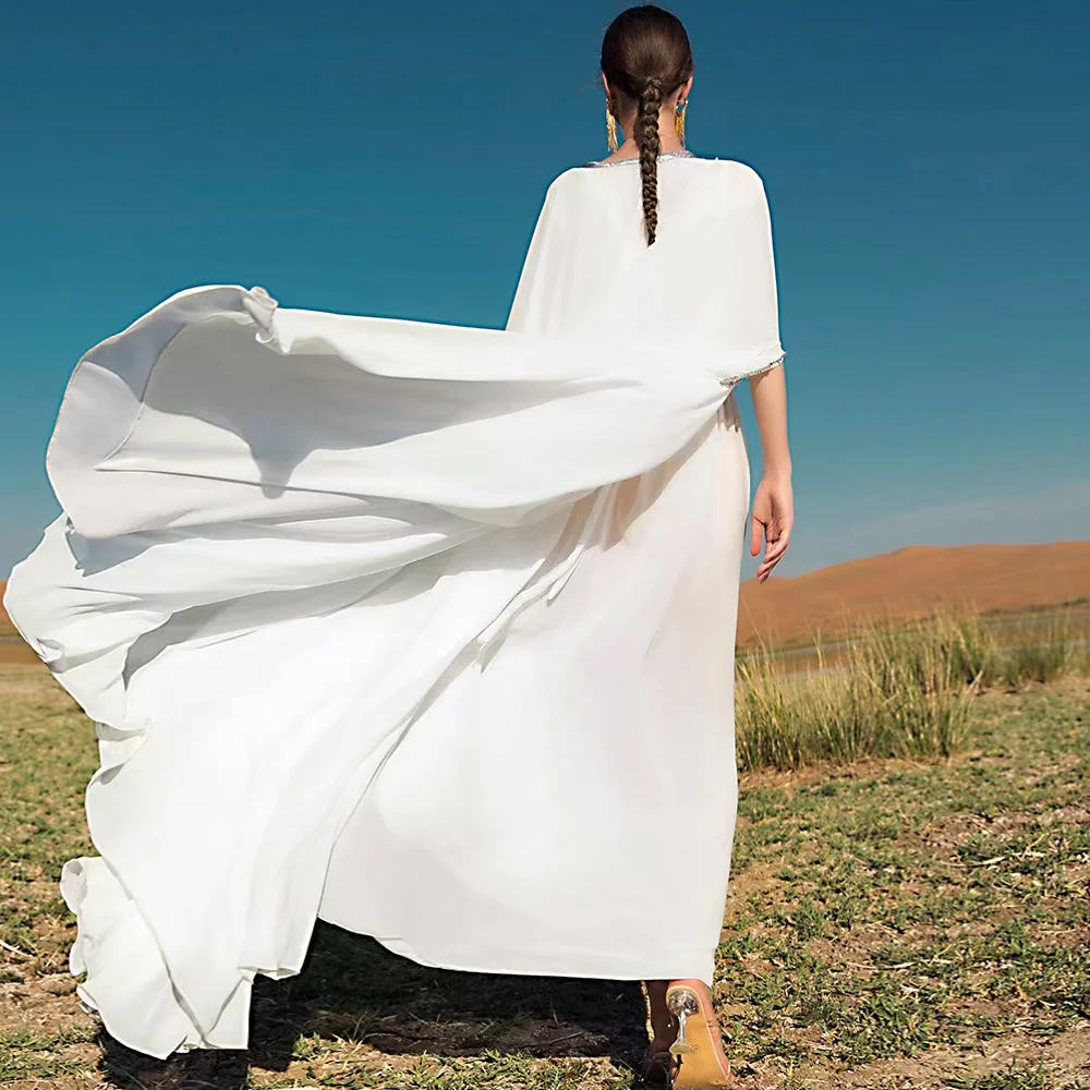 Dubai Muslim V-neck hand-stitched drill cloak elegant dress daffah abaya thobe ramadan luxury travel robe women Islamic clothing