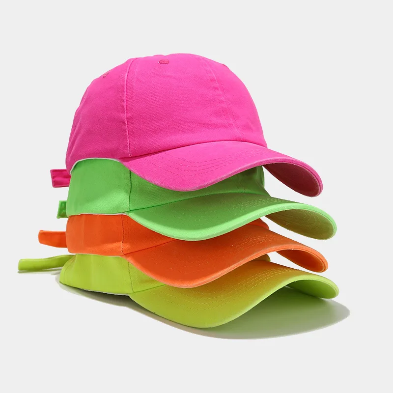 Custom Fluorescent Bright Colour Trucker Hat Dad Hat Women Sports Caps Gorra Popular Blank Solid Cotton Unisex Baseball Cap