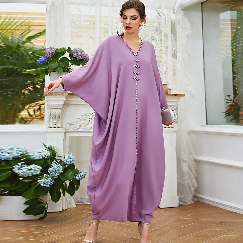 Middle East new Muslim V-neck casual printed breathable loose robe daffah abaya thobes ramadan women elegant Islamic clothing